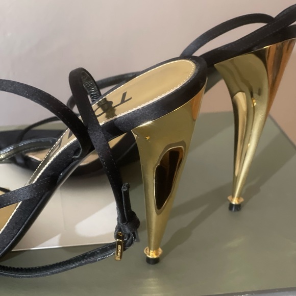 COPY - Black satin ankle strap with gold heel - Picture 6 of 12